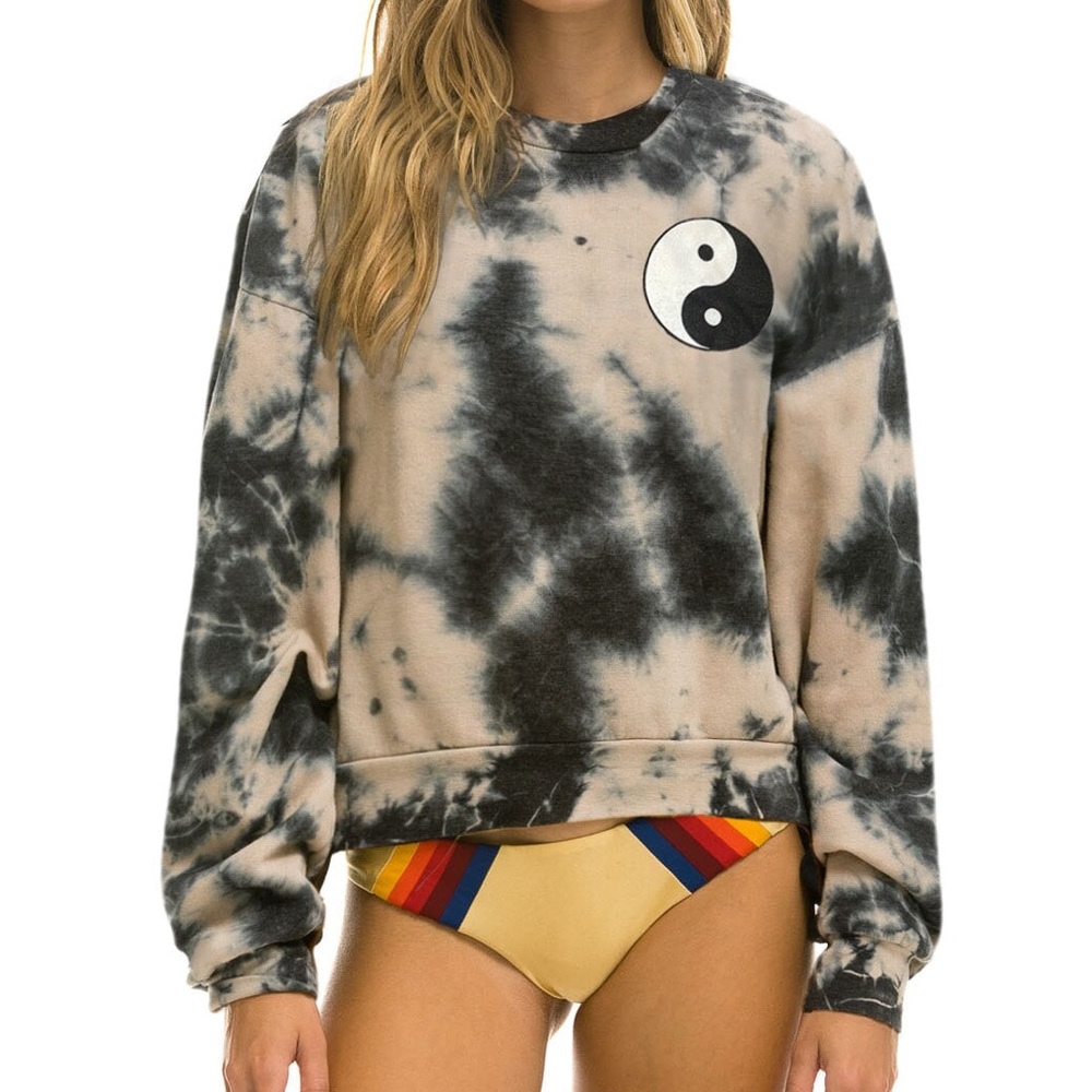 Aviator Nation black and tan tie dye sweatshirt with a yin yang